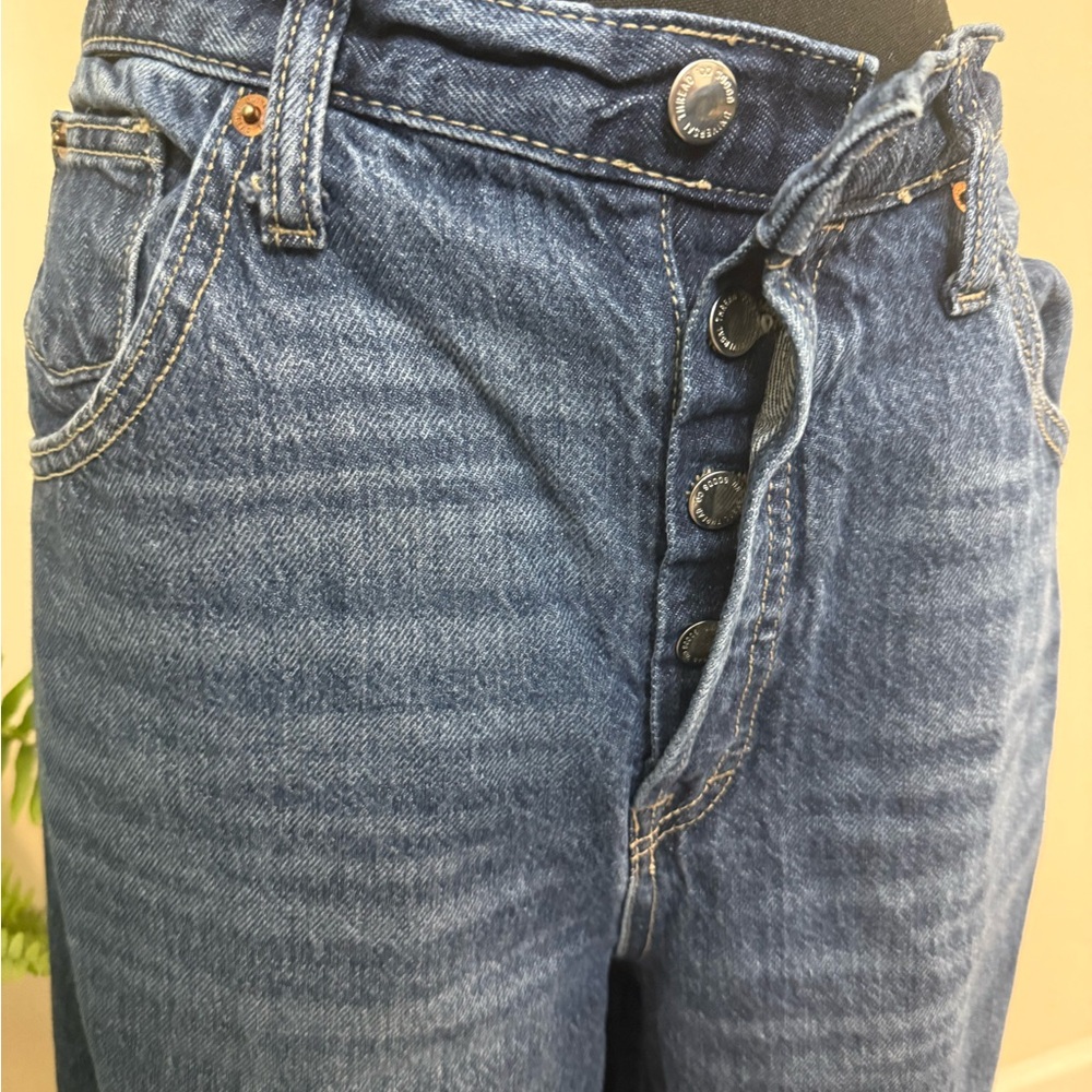 Universal Threads High Rise Barrel Leg Button Fly Dark Blue Women's Jeans 10 - Picture 2 of 10